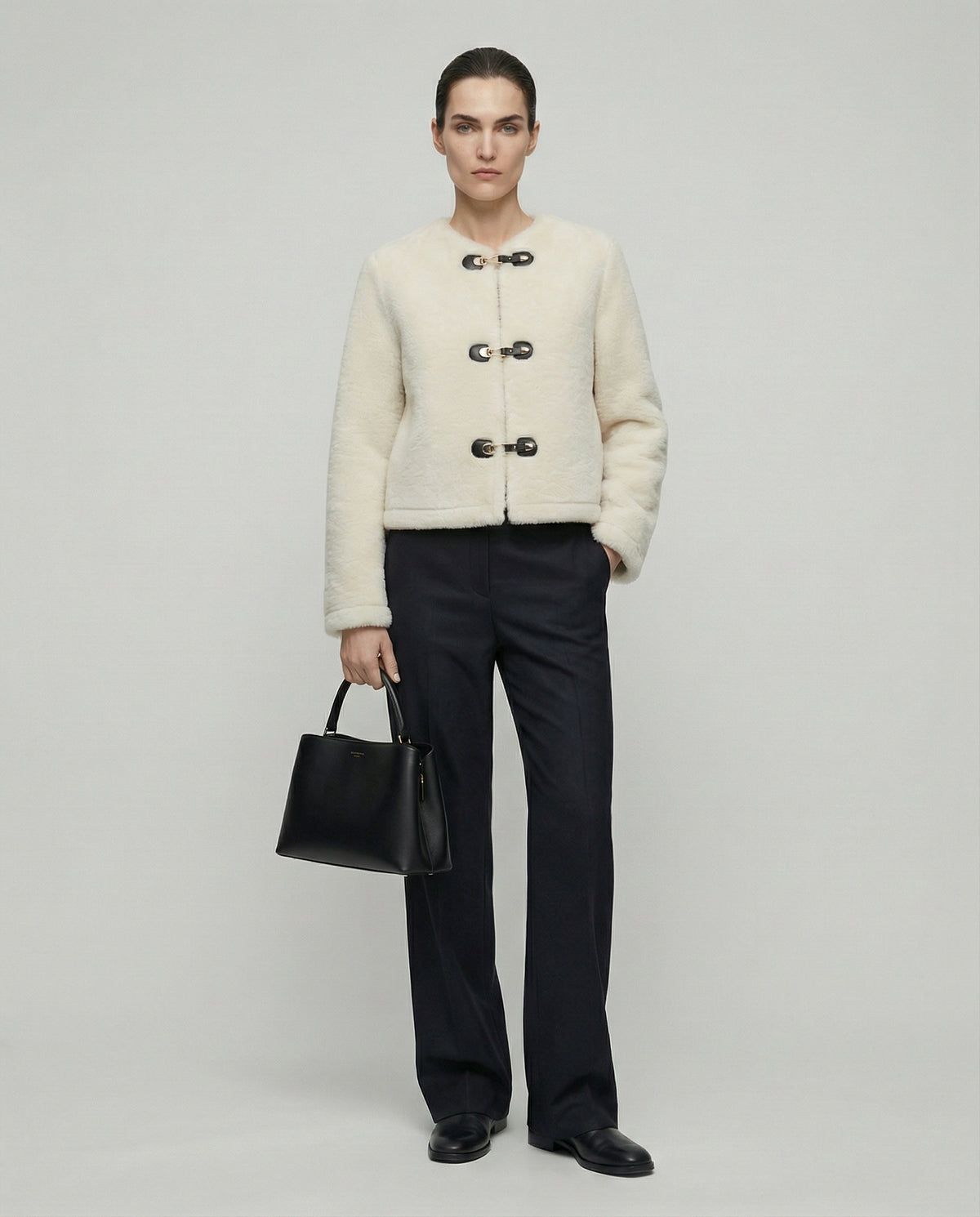 Ivory Toggle Shearling Jacket