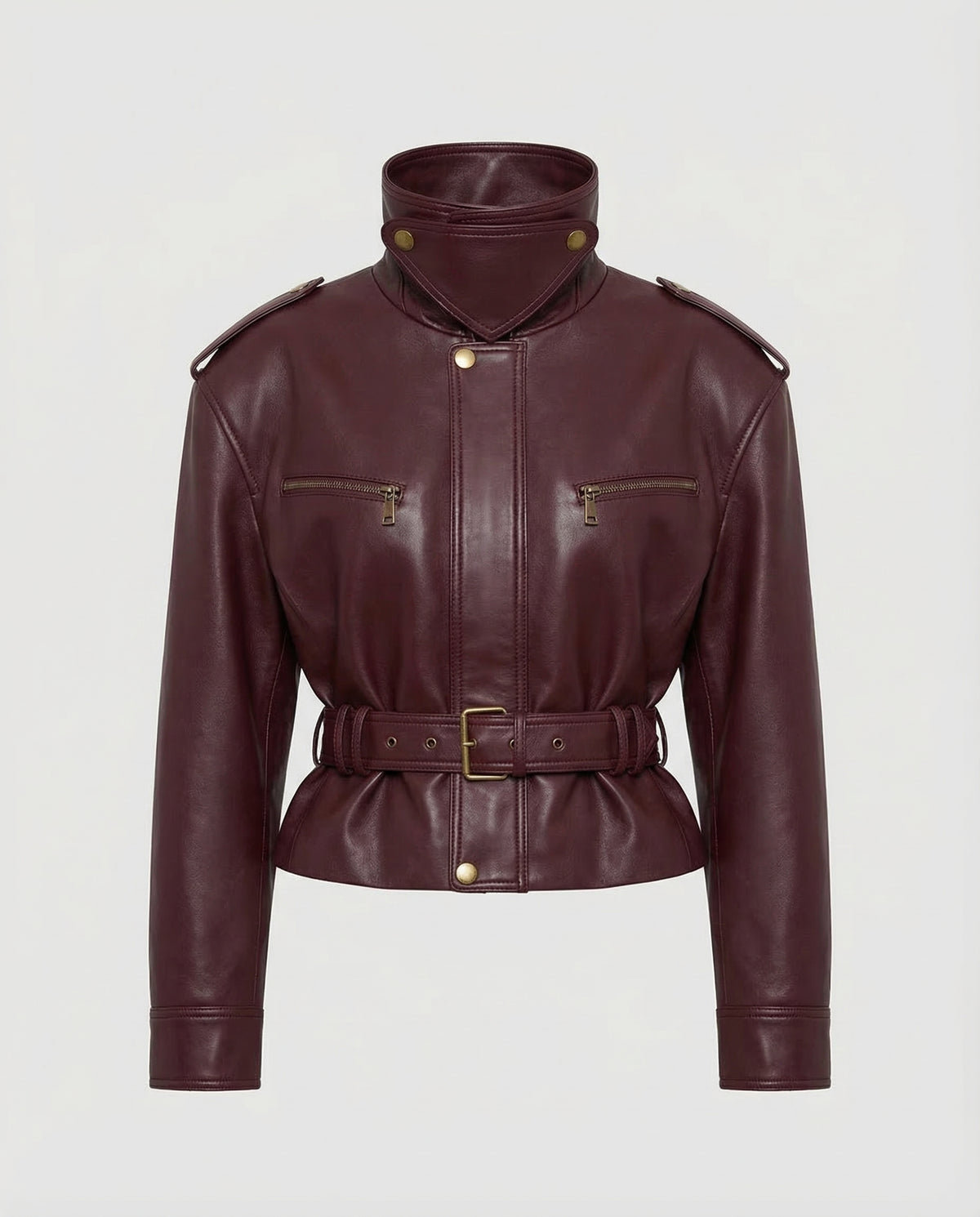 Burgundy Funnel Leather Jacket