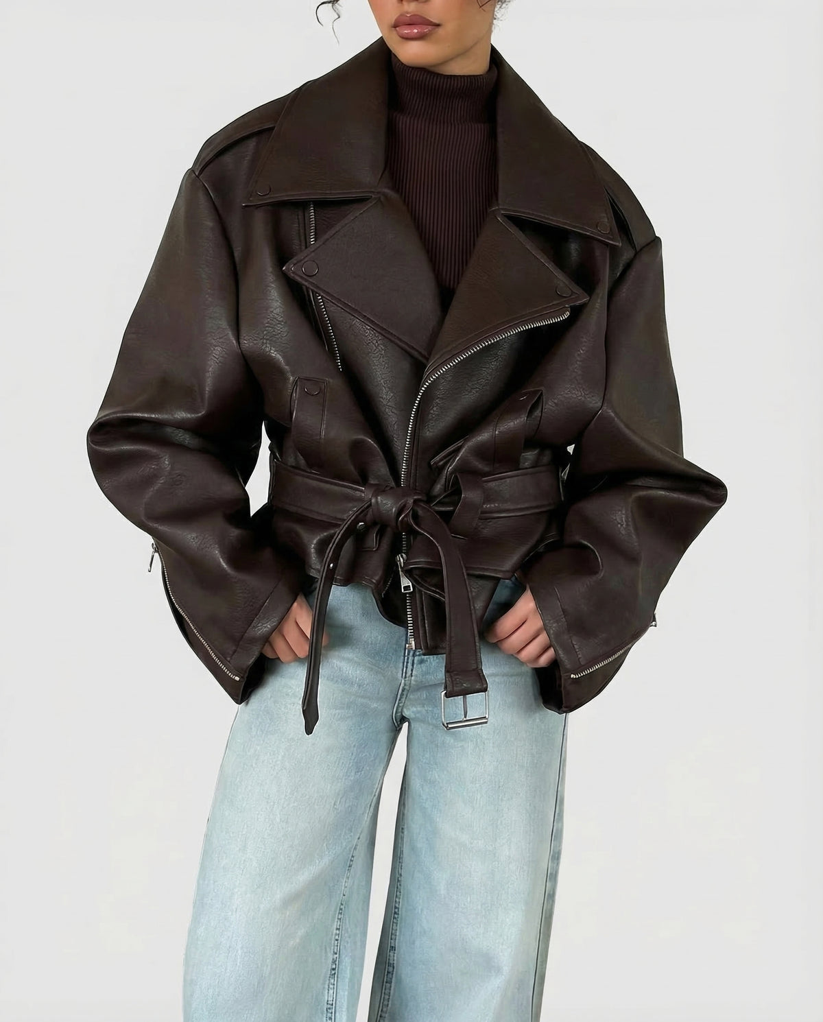 Oversized Leather Biker Jacket