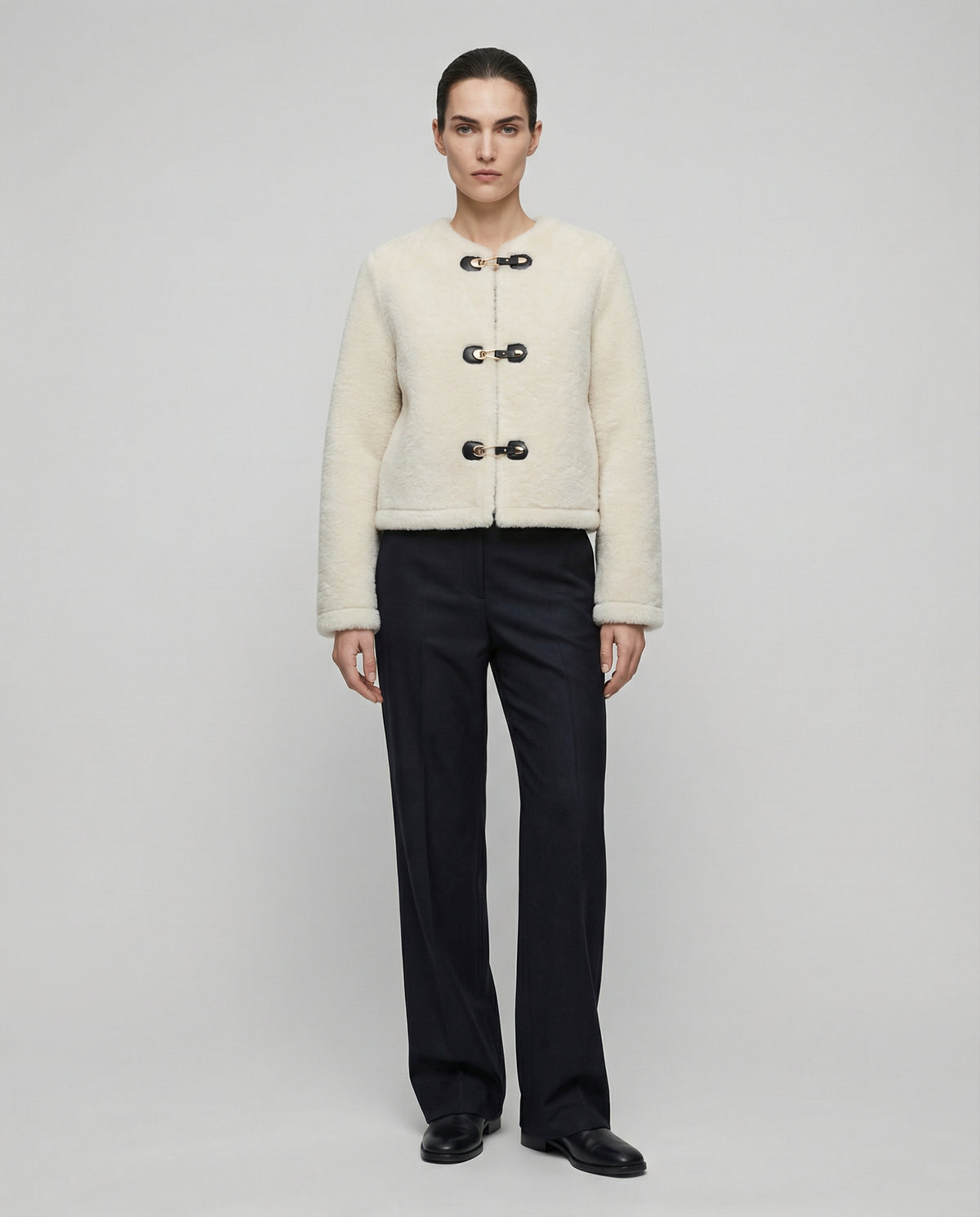 Ivory Toggle Shearling Jacket