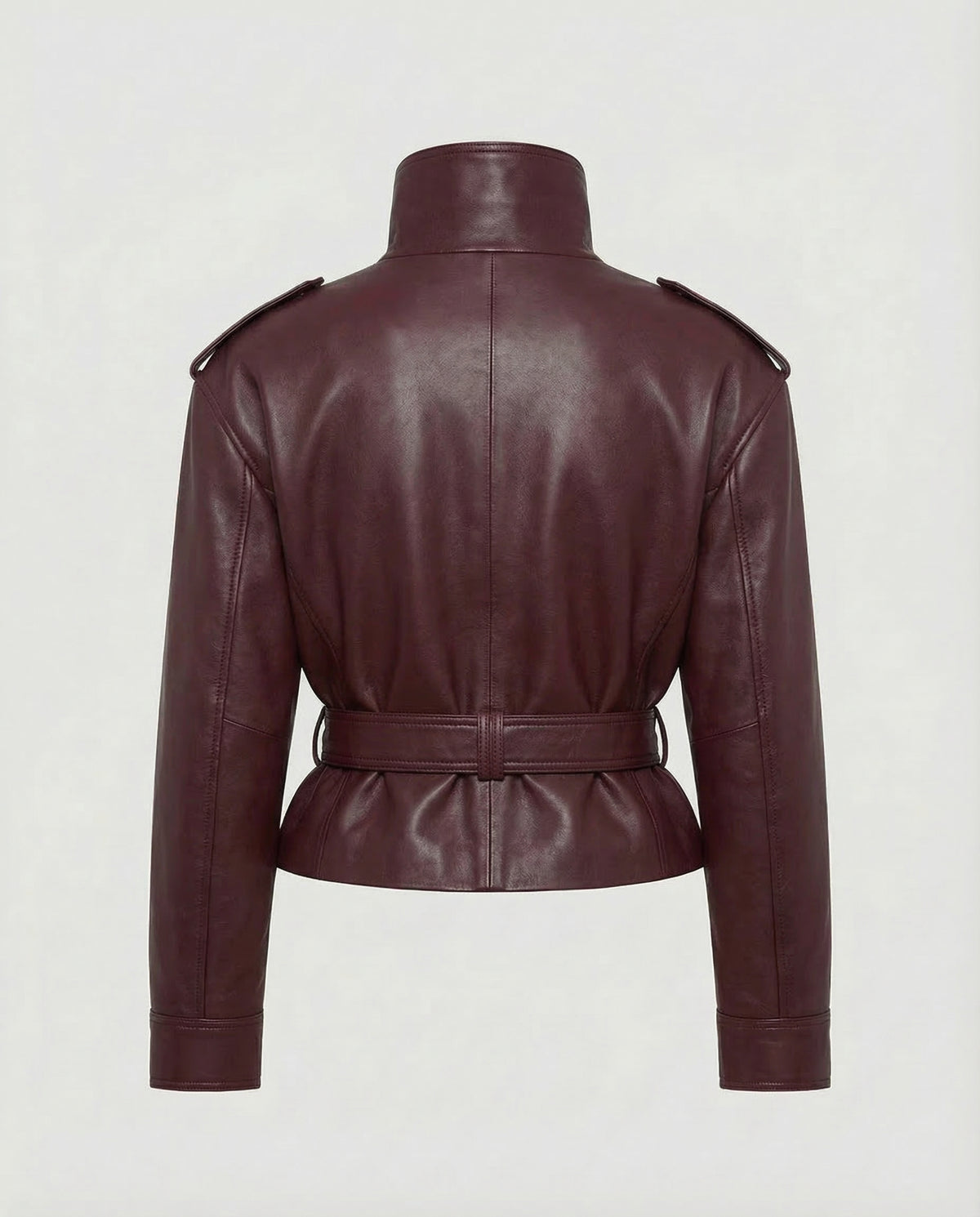 Burgundy Funnel Leather Jacket