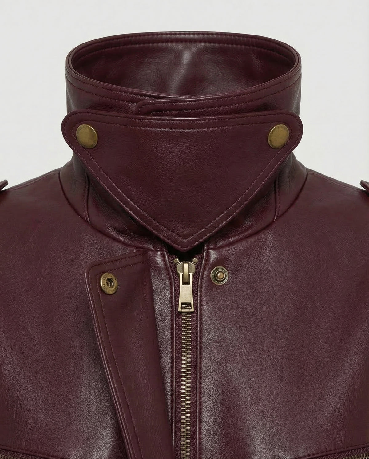 Burgundy Funnel Leather Jacket